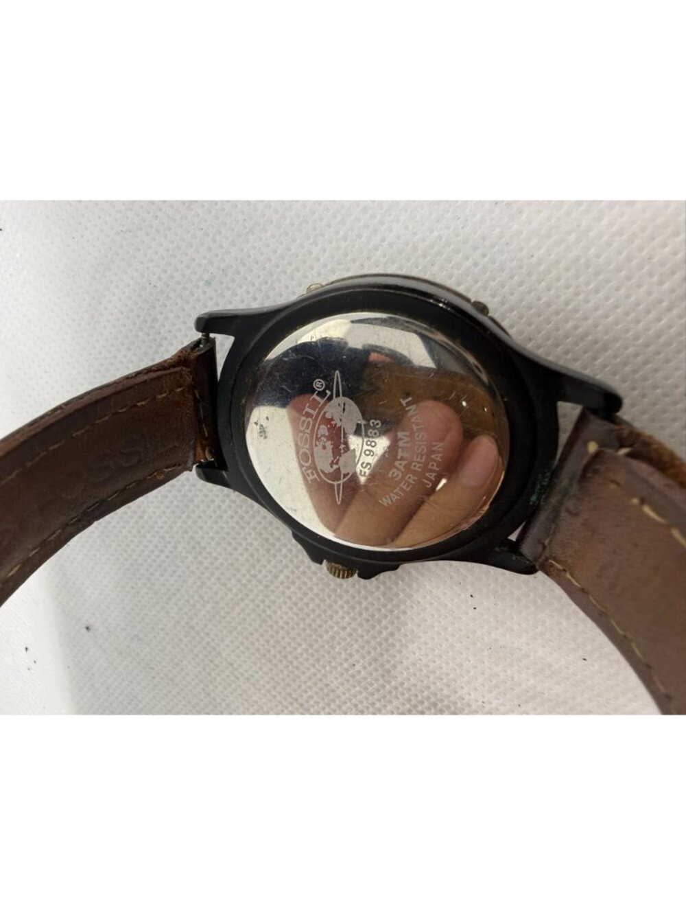 Vintage Fossil FS9883 Mens Brown Leather Watch Black Dial Aged Silver Tone - Picture 11 of 13